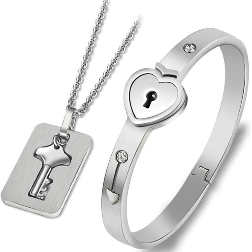 Lock Bracelet and Key Necklace - Titanium Steel Couples Jewelry, Romantic Gift f